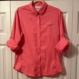 Columbia PFG Pink Snap Button Long Roll Sleeve Shirt Women’s Small